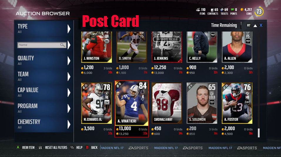 post a low value card on the madden auction house