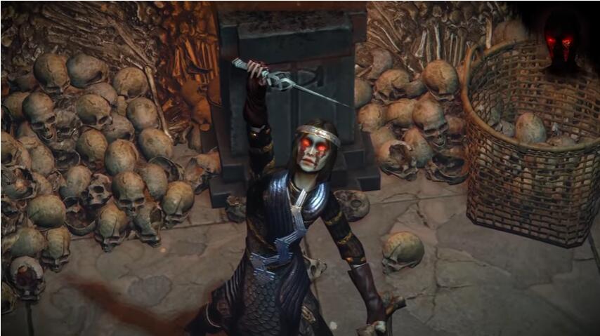 Eyes Helmet Effect, Devil Horns and Spiderweb Cloak In Path of exile Halloween