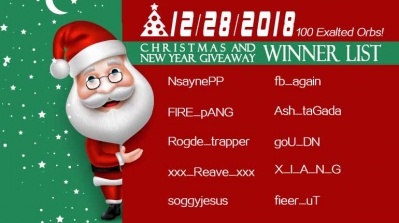 12/28/2018 Christmas and New Year Giveaway Winner List