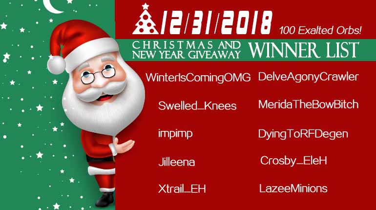 12/31/2018 Christmas and New Year Giveaway Winner List