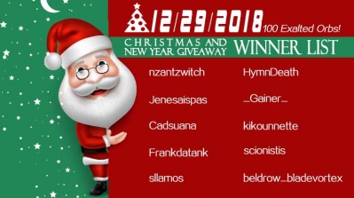 12/29/2018 Christmas and New Year Giveaway Winner List