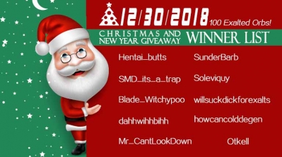 12/30/2018 Christmas and New Year Giveaway Winner List